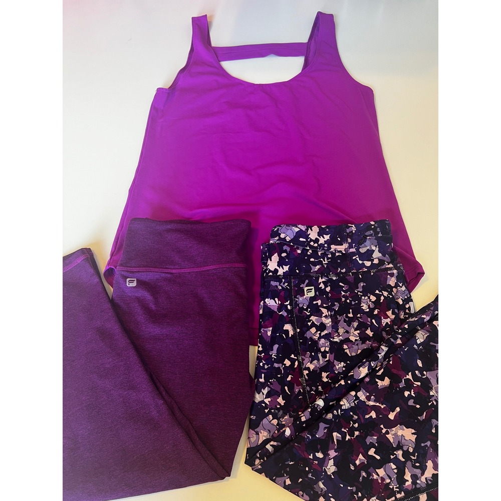 Fabletics Purple Workout Set Tank Top and Leggings Athleisure Activewear Sz S